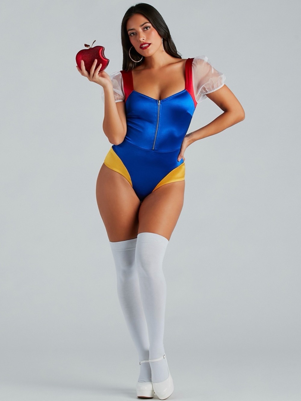 Snow White Costume Bodysuit + Red Apple Purse! Halloween Cosplay Set